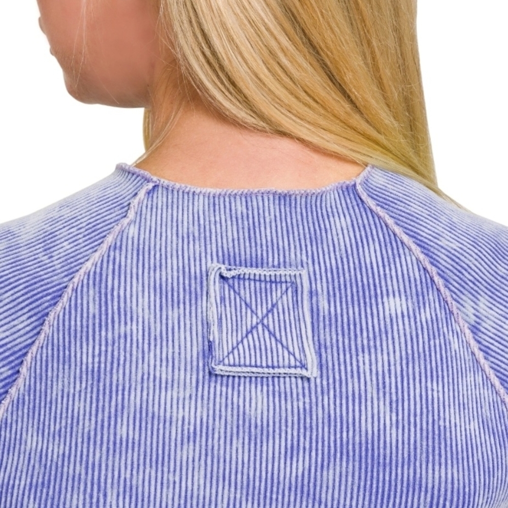 104 NWT Zenana Outfitters Blue Stone Washed Ribbed Seamlessm Top Sm/Md...Lg/XL - Picture 6 of 10